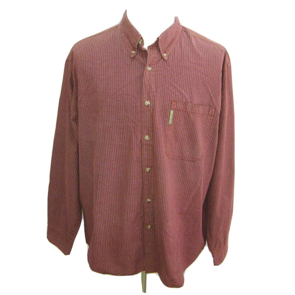 COLUMBIA Men's Size XL Red Check Long Sleeve Button Down Front Shirt Cotton Top